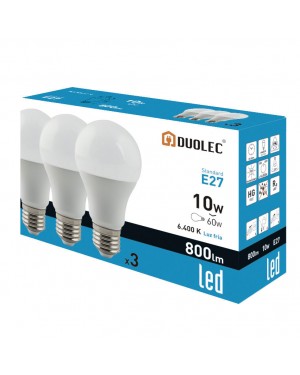 DUOLEC Pack 3 Ampoules Led 10W 6400K Lumière Froide