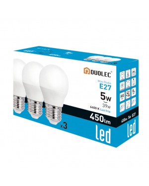 DUOLEC Pack 3 Bombillas Led Miniglobo 5W 6400K Luz Fría