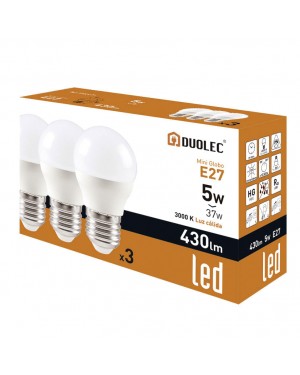 DUOLEC Pack 3 Ampoules Led Miniglobo 5W 3000K Lumière Chaude