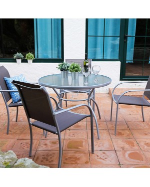 CADENA88 Steel-glass table set + 4 chairs BRASIL