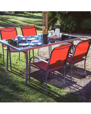 CADENA88 Set rectangular steel-glass table + 4 chairs BRASIL