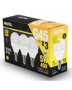 Ampoule LED sphérique Alfa Dyser Pack 3 unités. E14 5W Lumière Chaude Matel