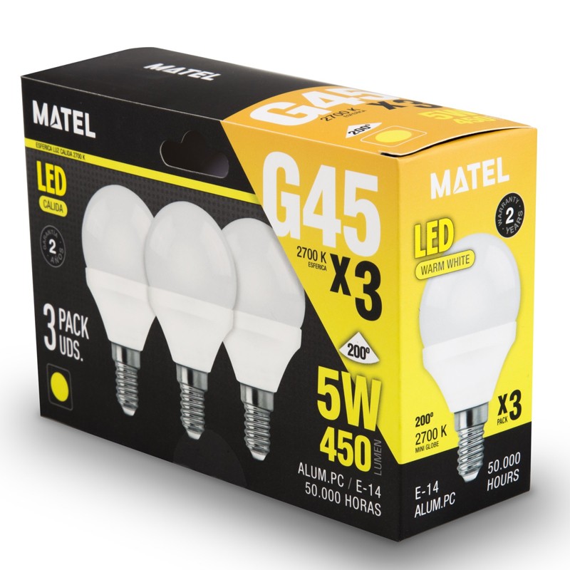Alfa Dyser Spherical LED Bulb Pack 3 units. E14 5W Warm Light Matel