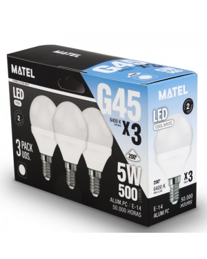 Ampoule LED sphérique Alfa Dyser Pack 3 unités. E14 5W Lumière froide Matel