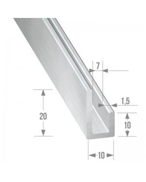 CQFD Perfil U Desigual Aluminio Bruto 1 metro