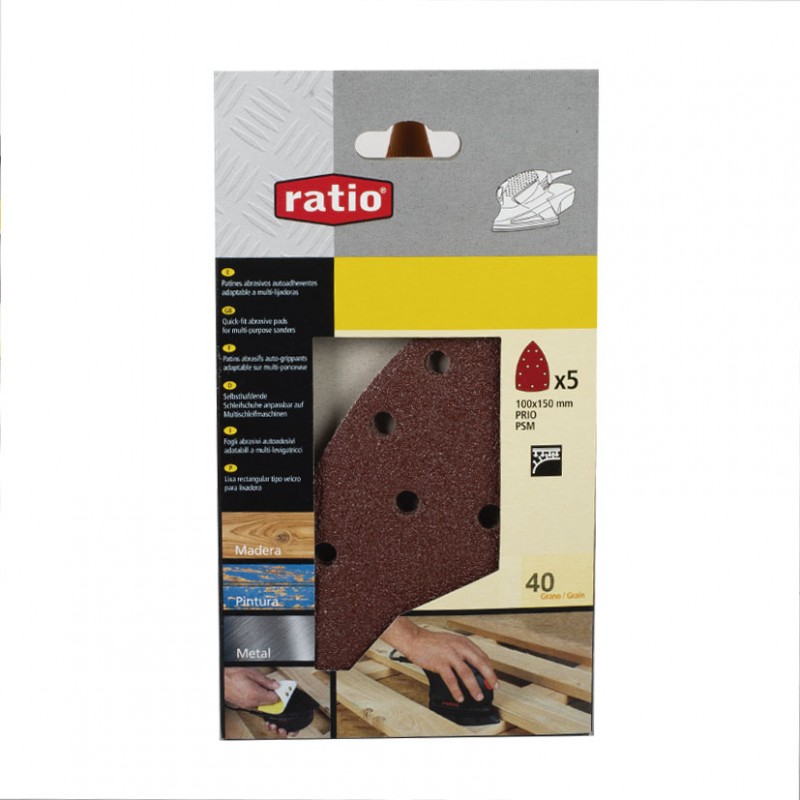 RATIO Pack 5 patins de ponçage RATIO Prio&PSM 100 x 150 mm