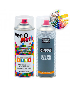 Brico-pinturas Kit Dami Spray Bicamada Body Colors RAL-NCS + Verniz 2K