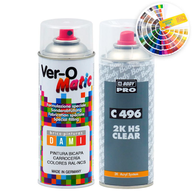 Brico-pinturas Dami Kit Spray Bilayer Body Colors RAL-NCS + Varnish 2K
