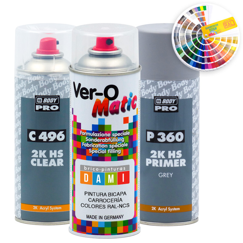Brico-pinturas Dami Kit Spray Bilayer Bodywork Colors RAL-NCS + Varnish 2K + Primer 2K