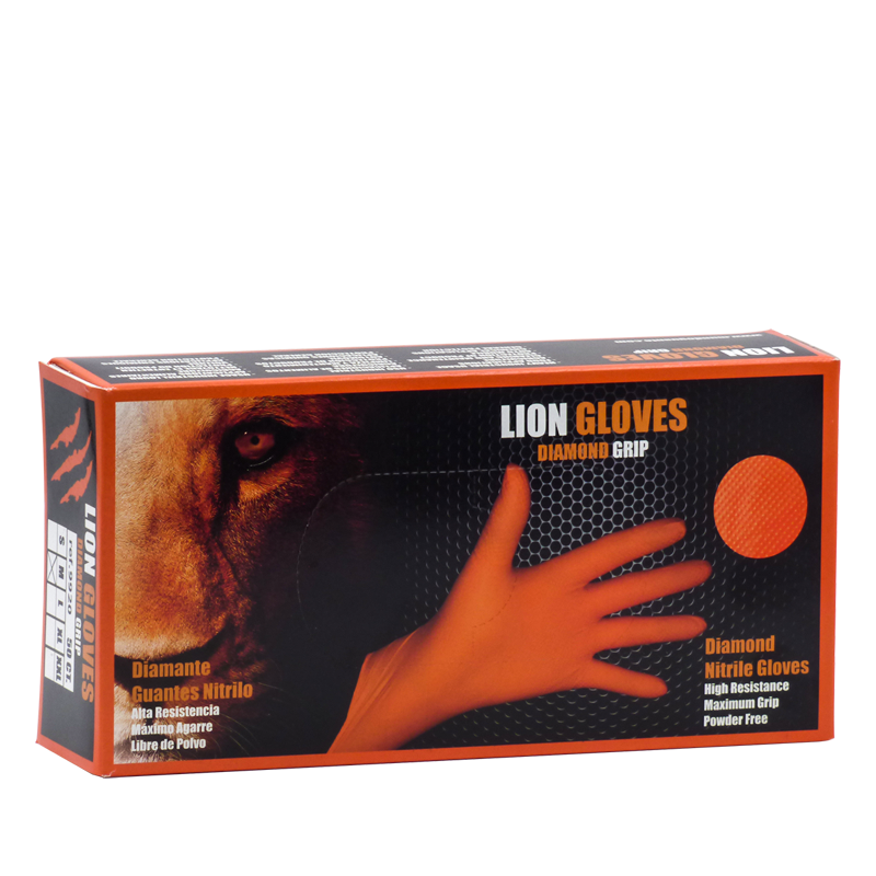 Caja 50 guantes Nitrilo Diamantado Lion Naranja