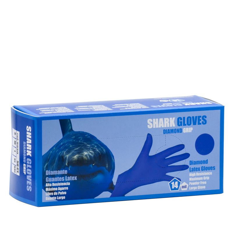 Luva de mundo caixa 50 luvas látex diamante tubarão azul