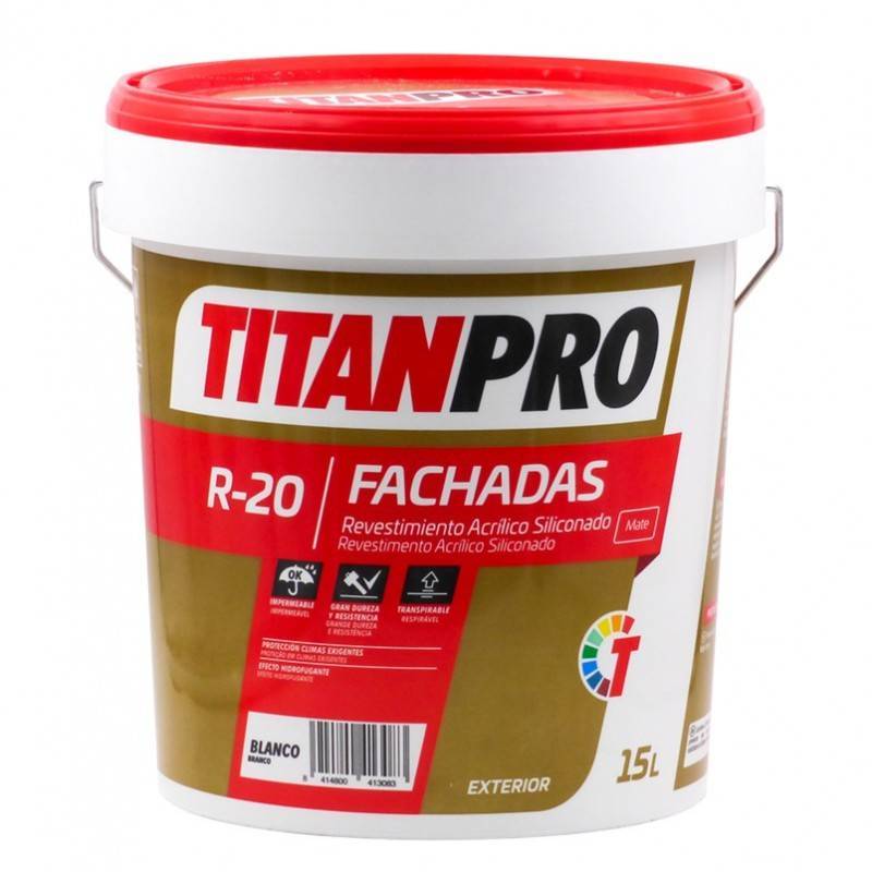 Titan Pro Revestimiento acrílico siliconado Blanco mate 15L R20 Titan Pro
